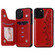 iPhone 12 / 12 Pro Six Cats Embossing Pattern Protective Case with Holder & Card Slots & Photo Frame - Red