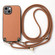 iPhone 12 Carbon Fiber Texture Leather Back Phone Case with Crossbody Strap - Brown