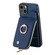 iPhone 12 Cross Leather Ring Vertical Zipper Wallet Back Phone Case - Blue