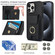 iPhone 12 Elastic Card Bag Ring Holder Phone Case - Black