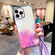 iPhone 12 Gold Halo Marble Pattern Lanyard Phone Case - Purple