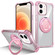iPhone 12 Gold Shield CD Pattern MagSafe Magnetic Phone Case with Rotating Stand - Transparent Pink