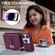 iPhone 12 Horizontal Card Bag Ring Holder Phone Case with Dual Lanyard - Dark Purple