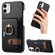 iPhone 12 Litchi Leather Oil Edge Ring Card Back Phone Case - Black