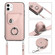 iPhone 12 Organ Card Bag Ring Holder Phone Case with Long Lanyard - Pink