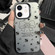 iPhone 12 Silver Painting PC Hybrid TPU Phone Case - Floral Bow Black