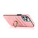iPhone 12 Vintage Patch Leather Phone Case with Ring Holder - Pink