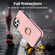 iPhone 12 Vintage Patch Leather Phone Case with Ring Holder - Pink