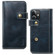 iPhone 12 mini Denior Oil Wax Cowhide DK Magnetic Button Leather Phone Case - Dark Blue