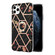 iPhone 11 Pro Max Electroplating Splicing Marble Flower Pattern TPU Shockproof Case with Rhinestone Ring Holder - Black Flower
