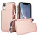 iPhone XR Double Flap Zipper RFID Leather Phone Case with Short Lanyard - Rose Gold