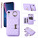 iPhone XR Horizontal Card Bag Ring Holder Phone Case with Dual Lanyard - Dark Purple