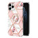 iPhone 11 Pro Electroplating Splicing Marble Flower Pattern TPU Shockproof Case with Rhinestone Ring Holder - Pink Flower