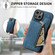 iPhone XS Max Retro Leather Zipper Wallet Back Phone Case - Blue