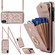 iPhone XS Max Rhombic Texture Card Bag Phone Case with Long Lanyard - Rose Gold