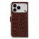 iPhone 17 Pro Max Crocodile Top Layer Cowhide Leather Phone Case - Brown