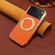 iPhone 17 Pro Max Denior A23 Magnetic Holder Electroplating Genuine Leather Phone Case - Orange