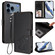iPhone 17 Pro Max Embossed Heart Cat Leather Phone Case with Hand Strap - Black