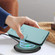 iPhone 17 Pro Max Embossed Heart Cat Leather Phone Case with Hand Strap - Mint Green