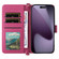iPhone 17 Pro Max Multifunctional 6-Card Slots Leather Phone Case with Wrist Strap - Rose Red