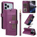 iPhone 17 Pro Max Six Card Slots Buckle Leather Phone Case with Lanyard - Purple