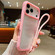 iPhone 17 Pro Max Solid Color Edge Transparency Acrylic TPU Phone Case with Wrist Strap - Pink