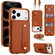 iPhone 17 Pro Max Wristband Vertical Flip Wallet Back Cover Phone Case with Long Lanyard - Brown