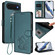 iPhone 17 Air Embossed Heart Cat Leather Phone Case with Hand Strap - Dark Green