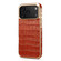 iPhone 17 Pro Denior Crocodile Texture Genuine Leather Electroplating Phone Case - Mocha Brown