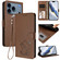 iPhone 17 Pro Embossed Heart Cat Leather Phone Case with Hand Strap - Brown