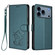 iPhone 17 Pro Embossed Heart Cat Leather Phone Case with Hand Strap - Dark Green