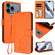 iPhone 17 Pro Embossed Heart Cat Leather Phone Case with Hand Strap - Orange