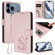 iPhone 17 Pro Embossed Heart Cat Leather Phone Case with Hand Strap - Pink