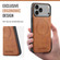 iPhone 17 Pro Fierre Shann Cowhide Vertical Flip Magnetic Card Holder Phone Case - Brown