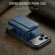 iPhone 17 Pro Fierre Shann Oil Wax Cow Leather Card Holder Back Phone Case - Blue