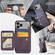 iPhone 17 Pro Fierre Shann Oil Wax Cow Leather Card Holder Back Phone Case - Purple