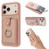iPhone 17 Pro Litchi Texture Drawing Card Bag Ring Holder Phone Case - Rose Gold