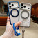 iPhone 17 Pro Solid Color Edge Transparency Rotation Holder MagSafe Phone Case with Wrist Strap - Dark Purple