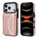 iPhone 17 Pro Splicing Rhombic Texture Card Bag Phone Case with Long Lanyard - Rose Gold