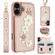 iPhone 17 Crossbody Flower Pattern Leather Phone Case - Rose Gold