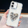 iPhone 17 Diamond Glitter Gemstone Heart Holder Phone Case - White