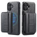 iPhone 17 Fierre Shann Oil Wax Cow Leather Card Holder Back Phone Case - Black