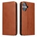 iPhone 17 Fierre Shann PU Genuine Leather Texture Phone Case - Brown