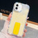 iPhone 17 Rhinestone Glitter TPU 4-corners Anti-fall Phone Case with Holder - Light Yellow