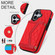 iPhone 17 Splicing Rhombic Texture Card Bag Phone Case with Long Lanyard - Red