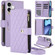 iPhone 17 YM016 Rhombic Zipper Card Wallet Leather Phone Case with Lanyard - Light Purple