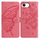 iPhone 16e / 17e Butterfly Flutter Pattern Embossed Leather Phone Case - Rose Red