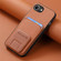 iPhone 16e / 17e Carbon Fiber Card Bag Fold Stand Phone Case - Brown