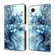 iPhone 16e / 17e Crystal-Like Painted Vegan Leather Phone Case - Icy Blue Blossoms