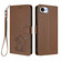 iPhone 16e / 17e Embossed Heart Cat Leather Phone Case with Hand Strap - Brown